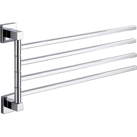 Porte-serviettes pivotant à 4 barres pour salle de bain et cuisine, fixation murale, gain de place, en aluminium. Organisateur de porte-serviettes. (1/5)