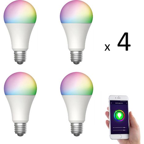 Lot de 4 x Ampoule E27 LED connectée RVB 8,5W 800 lm (1/3)