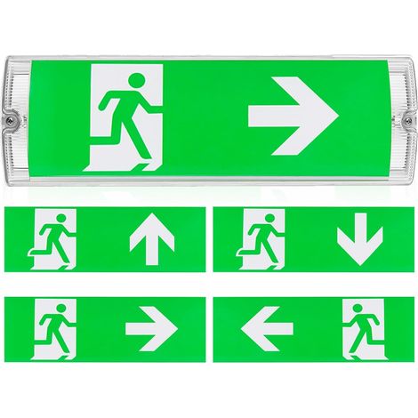 Éclairage de secours LED, IP65, éclairage de sortie de secours, panneau de sortie de secours, 4 pictogrammes de direction, éclairage de sécurité, batterie 3H, éclairage de secours pour voies