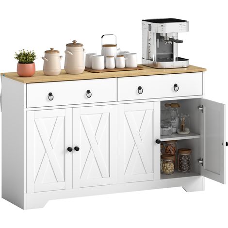 Mobile contenitore da cucina in stile rustico con 2 cassetti e 2 ante con ripiani regolabili in altezza, colore bianco.