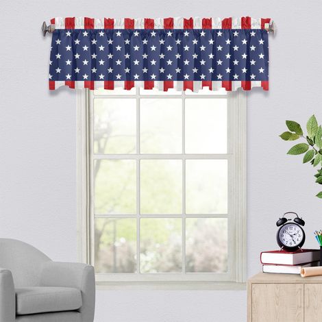 Rideau De Fenêtre - Motif Drapeau Américain Étoiles Et Bandes Translucides - Œillets - Polyester - 137 x 45 cm - 1 Pièce (1/5)