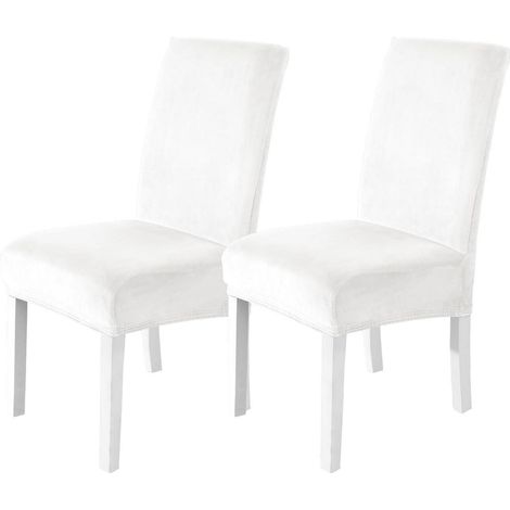 Stuhlhussen Samt 2er Set, Stretch, Waschbar, Weiß (1/5)