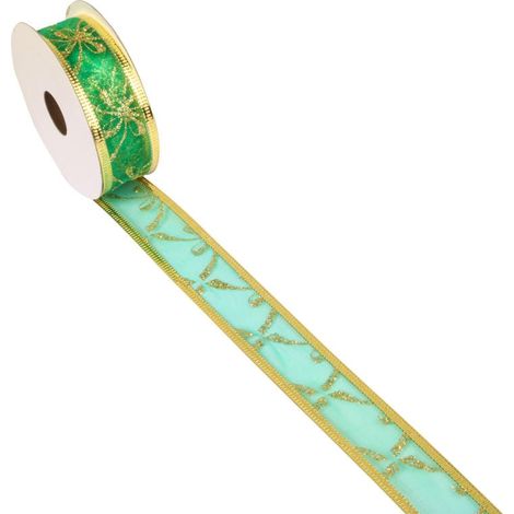 Nastro decorativo natalizio verde e oro per realizzare ghirlande, 3 cm x 2,7 m (1/2)