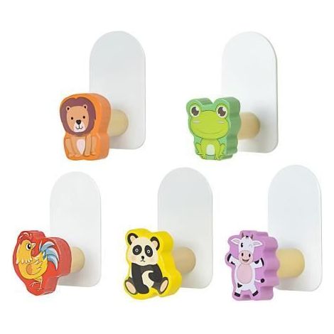 Porte Manteau - Enfant - 5 Pièces - Animaux - Mural - Marron (1/4)