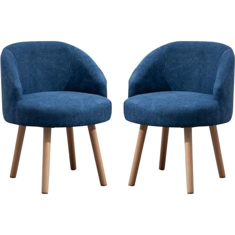 Tub Chairs Set of 2, Linen Fabric Armchair for Living Room, Lounge Sofa Chair Occasional Chair for Reception Bedroom (Blue) (1/5)