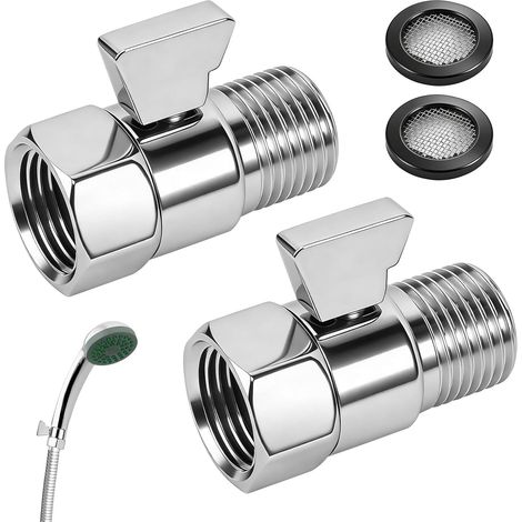 Lot de 2 robinets d'arrêt pour pommeau de douche - Chrome poli - Vanne d'arrêt G 1/2 - Valve d'arrêt - Régulateur de débit pour pommeaux de douche (1/5)