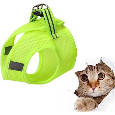 Harnais pour chat vert respirant, type gilet à sangle pectorale, compatible avec les animaux de compagnie. (1/4)