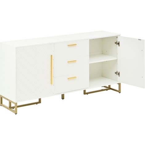 Aparador blanco con diseño de espiga, 2 puertas y 3 cajones 145 x 40 x 75 cm HOMVRA (1/4)