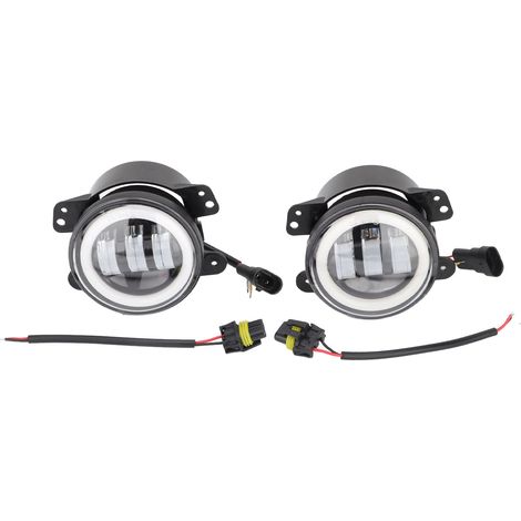 Lot de 2 projecteurs LED tout-terrain 15 W DC9 à 36 V 4 pouces 6500 K IP67 étanches, feux antibrouillard à effet œil d'ange ultra-lumineux