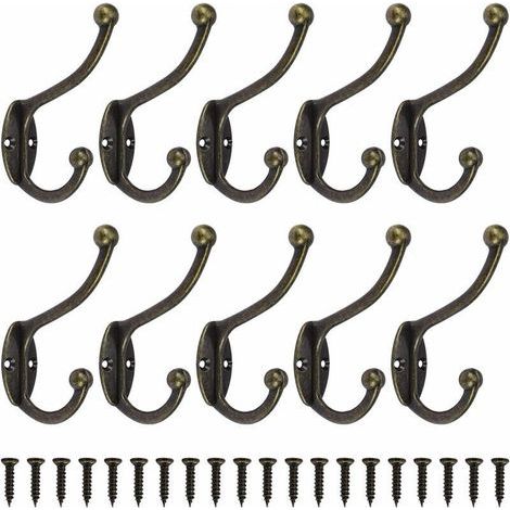 Crochets muraux vintage en métal – Lot de 10 – Alliage de zinc – Charge maximale 15 kg – Installation facile sur bois massif – Briday-Crezuo (1/5)