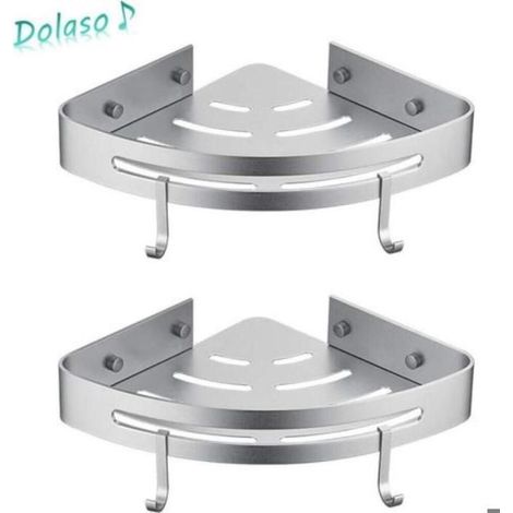 Étagère de douche d’angle aluminium aéronautique – Installation sans perçage – Capacité 18 kg – 2 étagères avec crochets et trous (1/5)