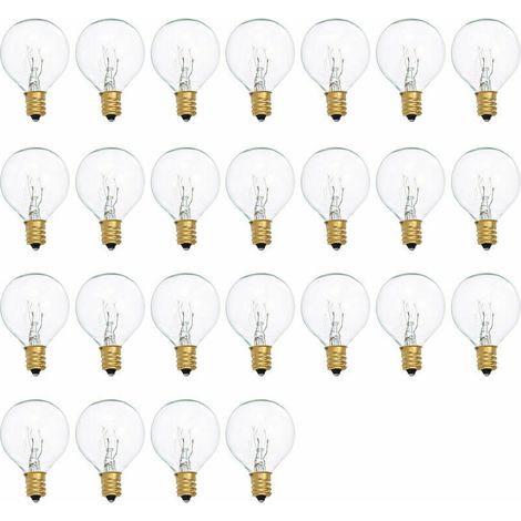 G40 Glühlampen-Ersatzbirnen, 7W, 220-240V, Klarglas, E12 Fassung, 25er Packung, Kaltweißes Licht.
