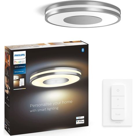 Philips – Plafonnier LED Hue Being 32W – Lumière blanche réglable – Compatible Bluetooth, Alexa, Google Assistant – Ø 34,8 cm – Acier inoxydable (1/8)