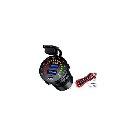 Cargador de coche USB Quick Charge 3.0 de 12V/24V, doble puerto de carga rápida USB QC3.0, apto para barcos, motocicletas, camiones y carritos de golf.