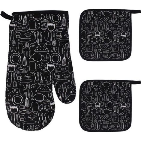 Gants De Four - Résistance Chaleur 300°C - Longueur 29 Cm - 1 Gant + 2 Maniques