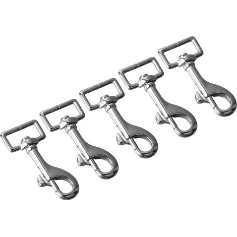 5 crochets mousquetons à queue carrée 27mm lot de 5, mousqueton rotatif 360°, acier inoxydable 316, attache ressort pour laisse de chien et ceinture (1/5)