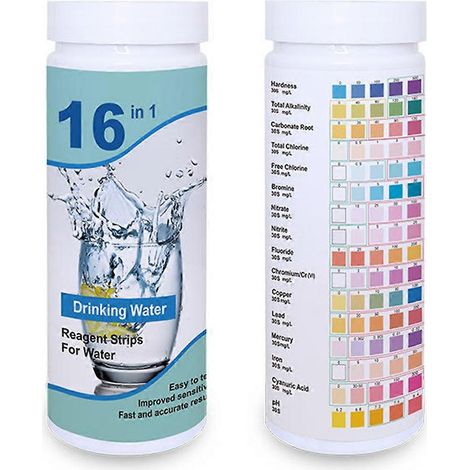 Bandelettes de test de qualité de l'eau 16 en 1, analyse complète de l'eau du robinet, pour piscine (1/5)