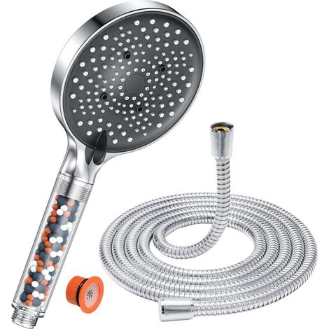 Pommeau de Duche avec tuyau 1,5M, Pommeau de Douche Economie Deau, Pommeau de Douche Anti calcaire Grand (⌀130mm), Pommeau, Chrome (1/4)