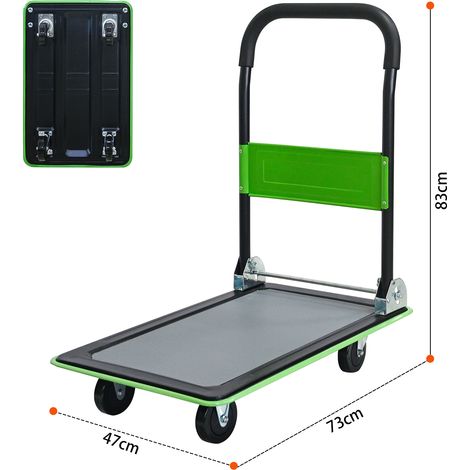 Chariot de transport pliable capacité 150KG, roues 360° maniables. Idéal entrepôt et stockage, verte