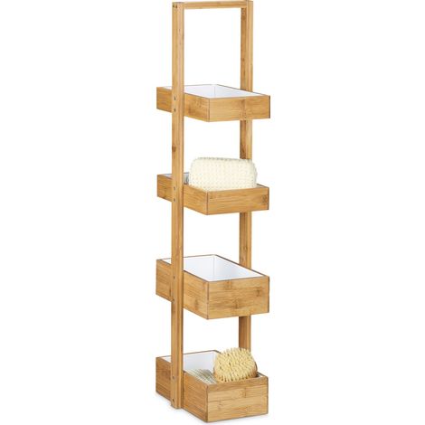 Relaxdays Bambus Badregal mit 4 Körben, Standregal f. Badezimmer u. mehr, Allzweckregal HxBxT: 88 x 25 x 18 cm, natur