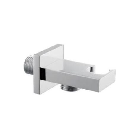 Chrome Square Shower Mixer Wall Outlet Connector Hose + Head Holder Bracket (1/2)