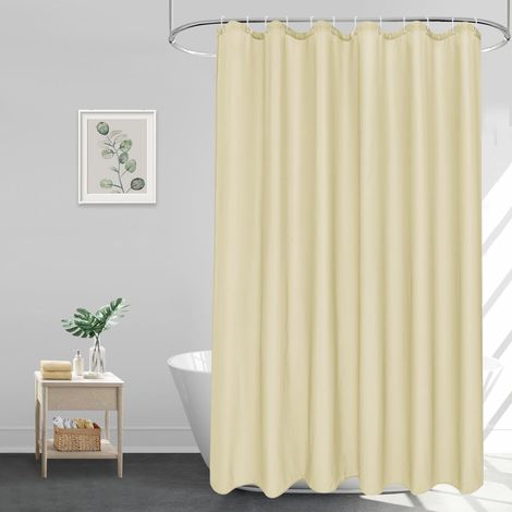 Rideau de douche beige 180 x 200 cm en tissu polyester imperméable, lavable, pour salle de bain, baignoire, anti-moisissure, séchage rapide, 1,8 x 2 m de long, avec 12 anneaux (1/5)
