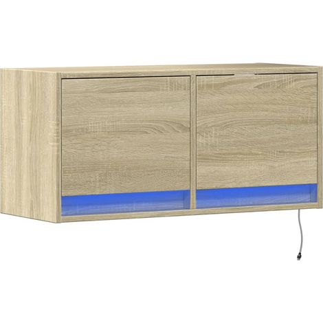 Mobile TV multimediale scaffale per televisione televisione buffet sala da pranzo soggiorno camera da letto a parete con luci a LED rovere Sonoma 80 x 31 x 35 cm marrone 020028025