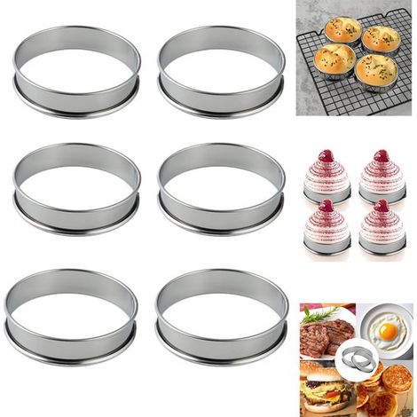 Set di 6 pezzi in acciaio inox: stampo per torta ad anello, stampo per muffin, stampo per mousse, stampo rotondo per dessert in acciaio inox, stampo per dessert a doppio bordo, stampi per scones, 10,5 (1/5)