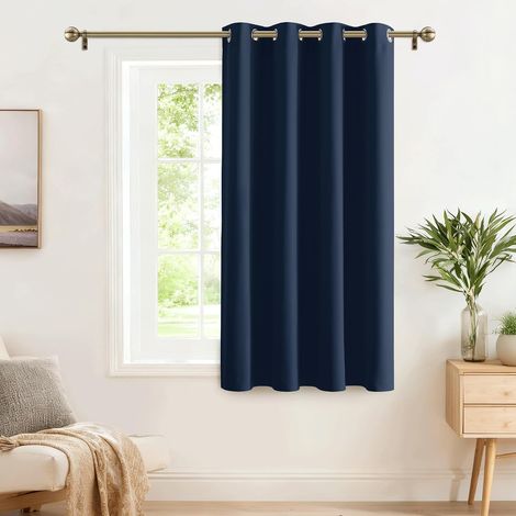 Rideau Occultant - Rideaux pour Petites Fenêtres Isolant Thermique à Oeillets Décoration Cuisine Chambre, Bloquer Lumiere, Largeur 132cm x Hauteur 90cm, Bleu Foncé, 1 Panneau (1/5)