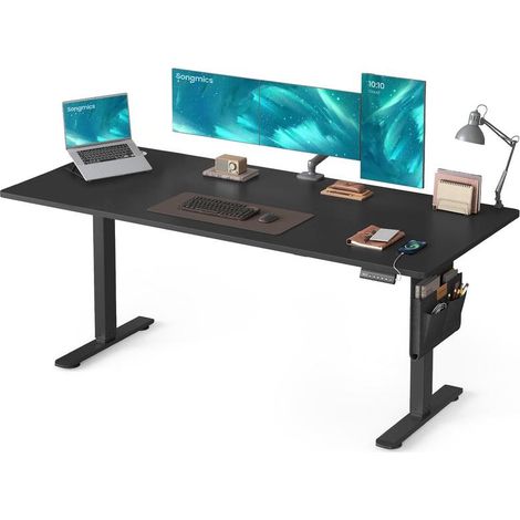 Bureau électrique assis-debout réglable hauteur 180 x 80 x 72-120 cm 4 hauteurs mémorisables style moderne en aggloméré noir (1/2)