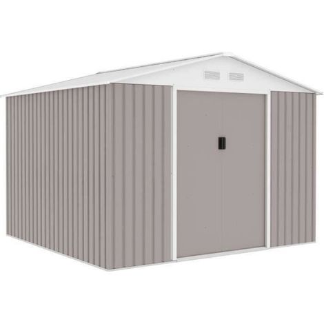 Abri de jardin en métal 7,06 m² - 277 x 255 x 202 cm - MERCURE - Kit d'ancrage inclus, 2 portes coulissantes - Taupe (1/5)