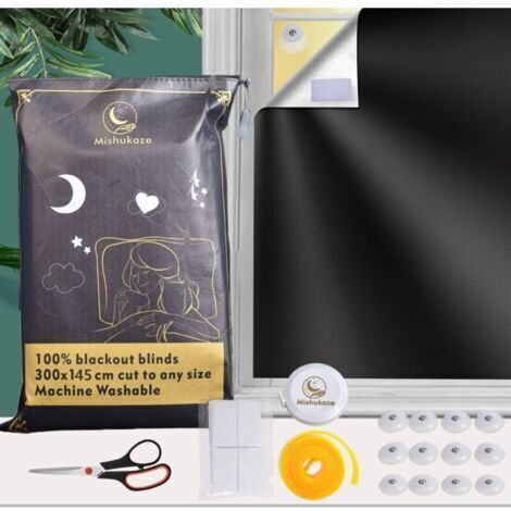 Store Occultant sans Percage Ont 12 ventouses et 20 Attaches Auto-adhésives, 100% Store occultant temporaires 300 x 145 cm pour Chambre, Bébé Chambre, Grenier