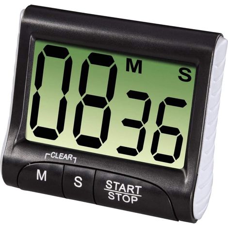 Minuteur de cuisine Numérique (Grand Ecrand LCD avec Grands Chiffres, Timer Magnétique avec Minuterie Chronomètre et Programmateur, Fixation via aimant pince ou support, Pile fournie) Noir (1/5)