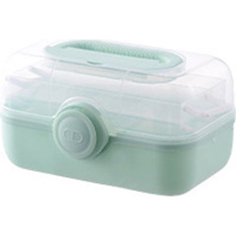 Boîte de rangement pour médicaments en plastique, grande capacité, à plusieurs niveaux, pour la maison (taille moyenne, couleur verte) (1/5)