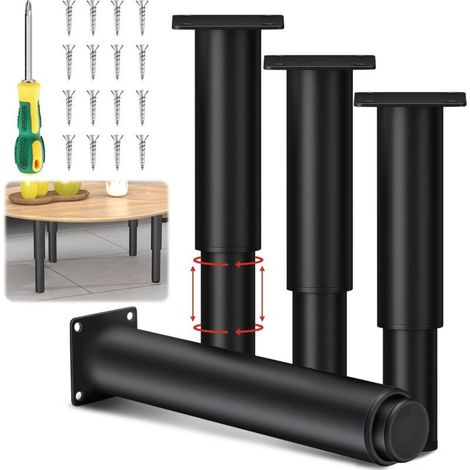 4pcs General Metal Table Legs, Height 25-45cm, No Drilling Table Legs with Mounting Accessories, for Adjustable Furniture, Screw-On Bed, Cabinet, Sofa Table Legs, etc. (Black) (1/5)