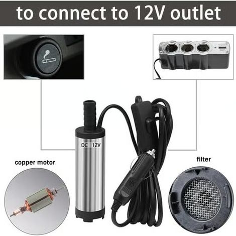 Pompe de transfert de carburant submersible 12 V pour diesel, essence et huile, pompe de cale pour bateau, caravane, voiture, réservoir, camping-car, fût de 38 mm, électrique 12 (1/5)