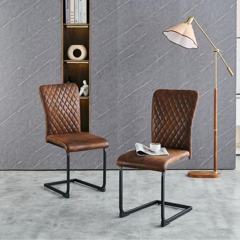 JYMTOM Lot de 2 chaises de salle à manger en simili-cuir, Moderne avec Dossier Haut et siège en rembourré avec Pieds chromés et chaises latérales de Salon Conçu pour le bar et le restaurant(Marron) (1/5)