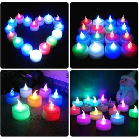 Lot de 48 bougies chauffe-plat LED à changement de couleur, bougies sans flamme fonctionnant à piles, idéales pour décorations de Noël et Halloween (1/4)