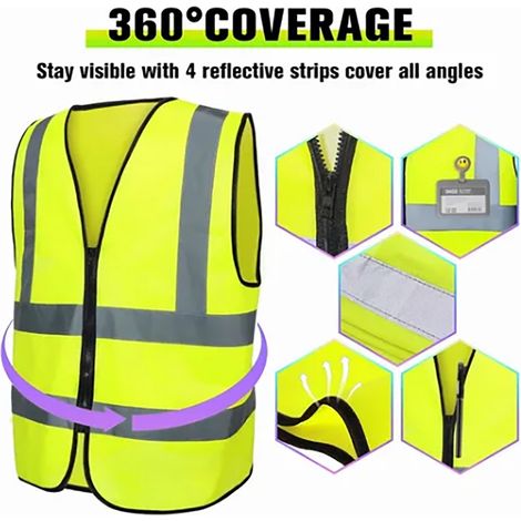 Lot de 2 gilets de sécurité réfléchissants haute visibilité, protection à 360°, faciles à nettoyer et légers. Vêtements de travail de sécurité. (1/5)