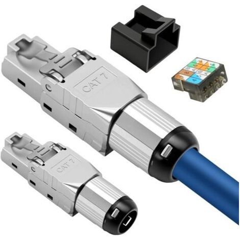 Lot de 2 connecteurs CAT7 RJ45 LSA blindés sans outil pour câble de pose/câble patch, fiche réseau CAT 7 avec coque de protection, entièrement blindé STP, AWG 23-26 (2 pièces) (1/5)