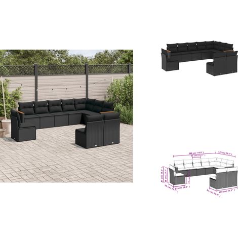 10-tlg. Garten-Sofagarnitur mit Kissen Schwarz Poly Rattan - Gartenmöbel - Rattan Möbel - Outdoor Sofa - Lounge Set - Esstischgarnitur (1/3)
