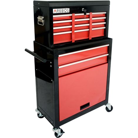 AREBOS Tool trolley Toolbox trolley 9 drawers with ball bearings Black / Red