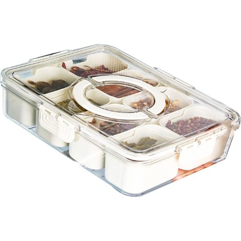 Boîte de rangement en plastique multi-compartiments pour aliments, séparateur de réfrigérateur pour raviolis, légumes, fruits et épices, grand modèle 8 cases (1/5)