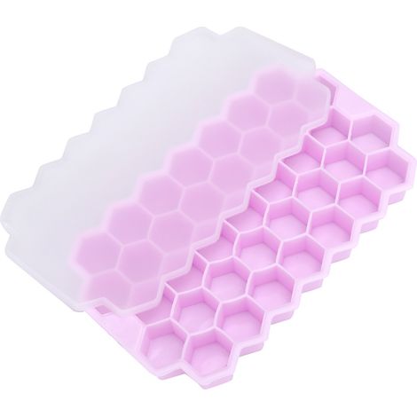 Lot de 2 bacs à glaçons en silicone rose, 37 compartiments, moule à glaçons en forme de peigne avec couvercle, ustensiles de cuisine (1/5)