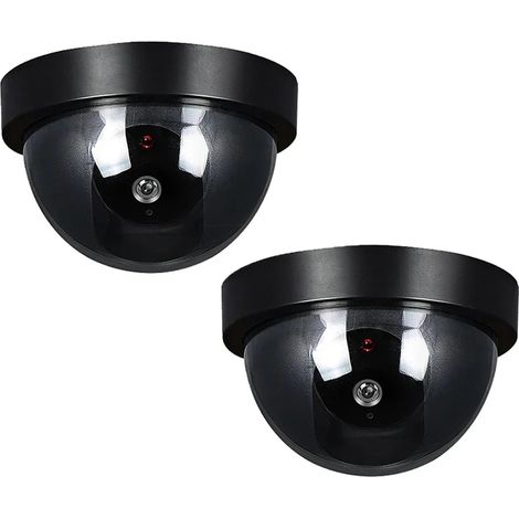 Fausse caméra dôme factice, 2 pièces, avec lumière, vidéosurveillance, caméra de sécurité, noire (1/5)