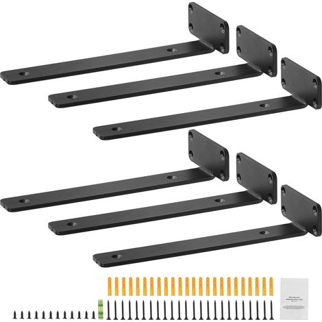 Staffe di montaggio per mensole a muro – Staffe a L – Dimensioni: 310 x 100 x 45 mm – Acciaio, spessore: 5 mm – Portata massima: 72,6 kg – Confezione da 6 – Nero opaco (1/5)