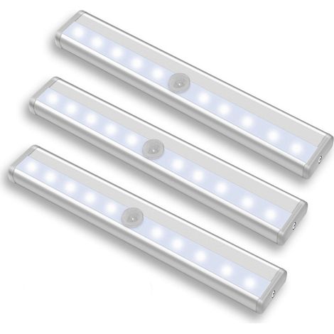 3 ensembles de 10 lumières LED, sans fil, rechargeables par USB, magnétiques, capteur de mouvement, portables. Lumières de placard, lumières de secours, veilleuses pour enfants,19CM (1/4)