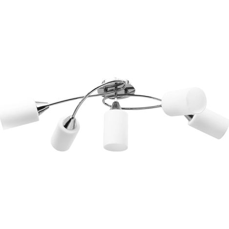 Plafonnier,Lampe avec abat-jour en verre 5 ampoules E14 Blanc Cône CFW27716 (1/5)