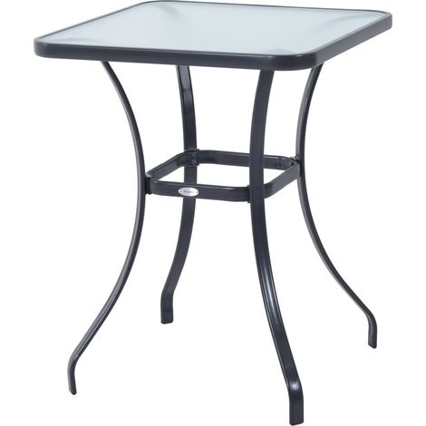 Gartentisch Quadrat Glastisch Wetterfest Schwarz 68,5X68,5Cm Balkon Terrasse