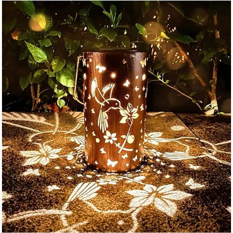 Lanterna solare impermeabile con design a colibrì, in metallo, da appendere, con luci LED, decorazione per esterni per patio, giardino, prato e veranda. (1/5)